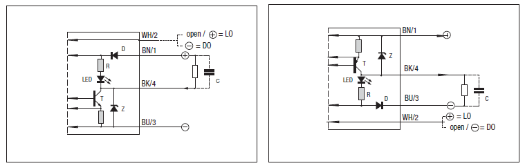 Uscita NPN / NPN output, Uscita PNP / PNP output โฟโต้สวิตช์แบบทรงกระบอก รุ่น LDL Series