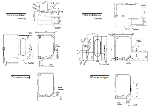Dimensions โฟโต้สวิตช์แบบทรงสี่เหลี่ยม รุ่น D/BGS-DL